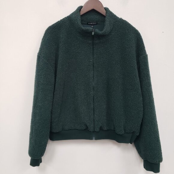Beyond Yoga Womens Brave The Elements Sherpa Bomber Jacket Size L Green Cozy - Picture 1 of 10